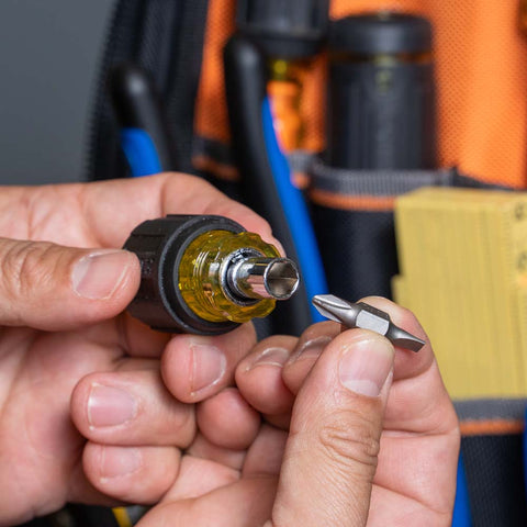 Klein Multi-Bit Screwdriver/Nut Driver, 6-in-1, Stubby, Ph, Sl Bits