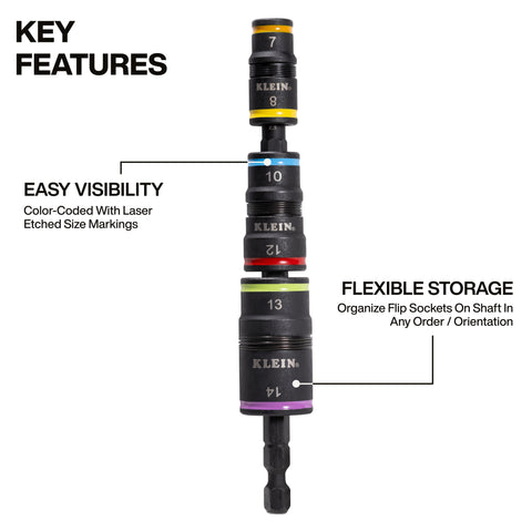Klein 6-in-1 Impact Rated Flip Socket Set, Metric - 32933