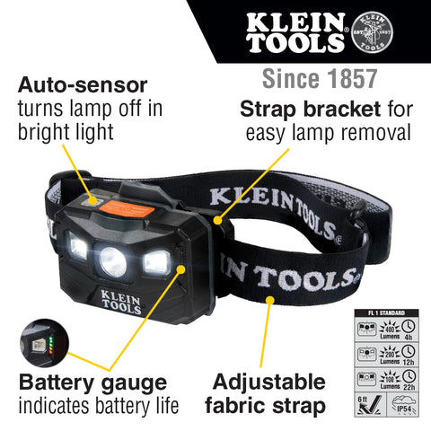 Rechargeable Headlamp with Strap, 400 Lumen All-Day Runtime, Auto-Off - (94-56048)