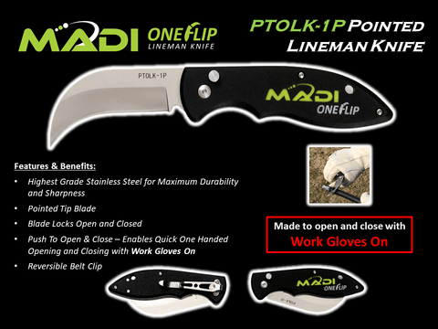 MADI OneFlip™ Pointed Lineman Knife (95-PTOLK1P)