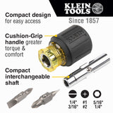 Klein Multi-Bit Screwdriver/Nut Driver, 6-in-1, Stubby, Ph, Sl Bits