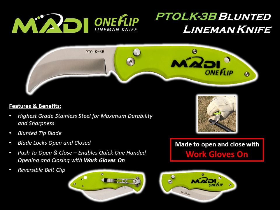 MADI OneFlip™ Blunted Lineman Knife (95-PTOLK3B) | Linemen's Supply MADI OneFlip™ Blunted Lineman Knife (95-PTOLK3B) | Linemen's Supply