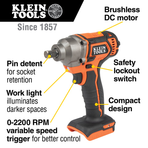 Battery-Operated Compact Impact Wrench, 1/2-Inch Detent Pin, Tool Only - (BAT20CW)